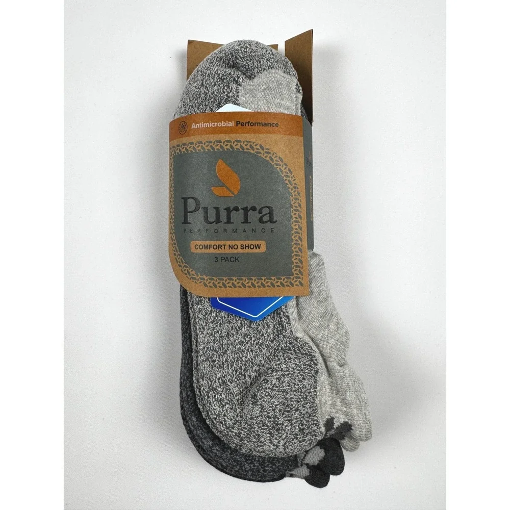 Purra Performance Comfort No‎ Show Socks Large Grey 3-Pack New In Packaging